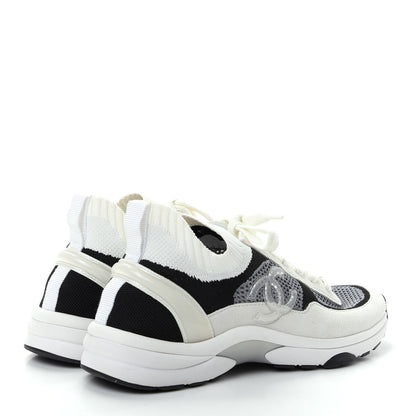 Chanel Fabric Suede Calfskin Stretch CC Sneakers 40 Beige Black 4 of 9