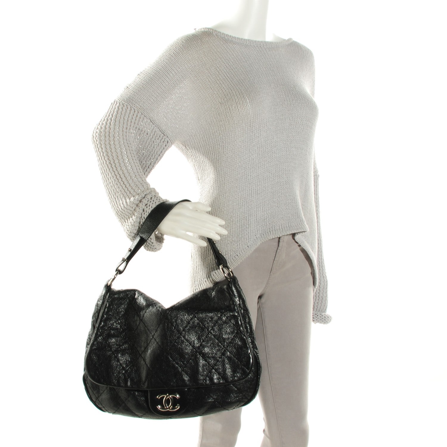 Chanel Glazed Calfskin XL On The Road Flap Black 2 of 7