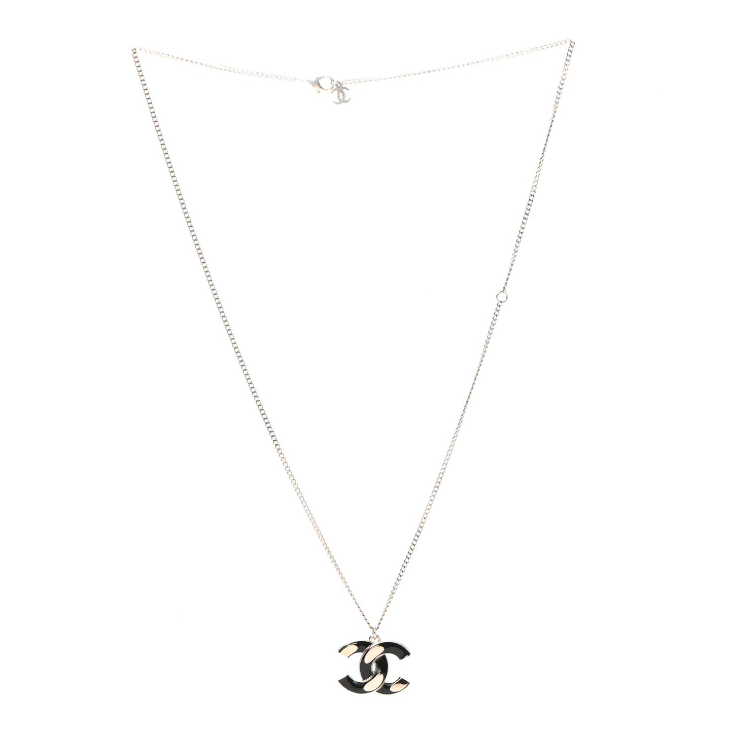 Enamel CC Pendant Necklace Black Light Gold