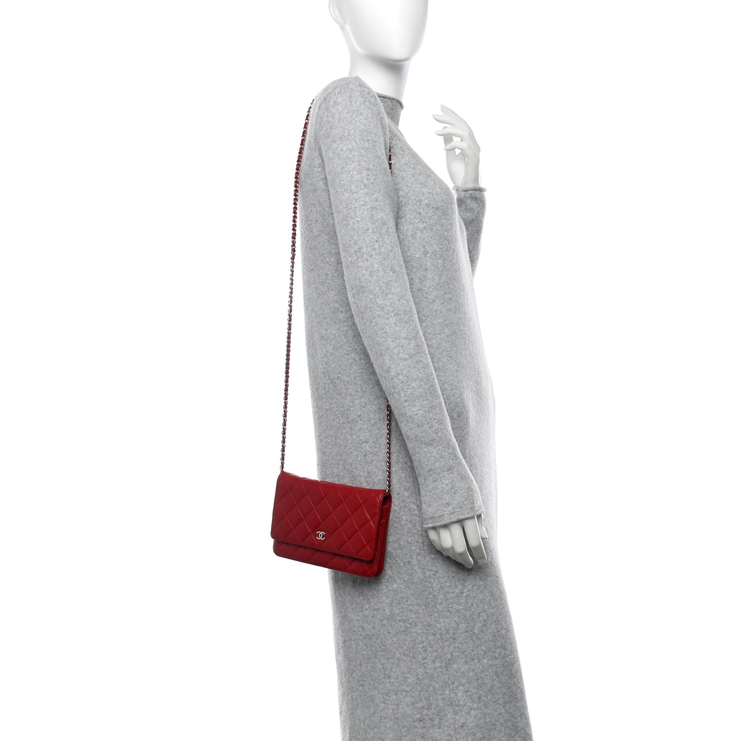 Lambskin Quilted Wallet On Chain WOC Red