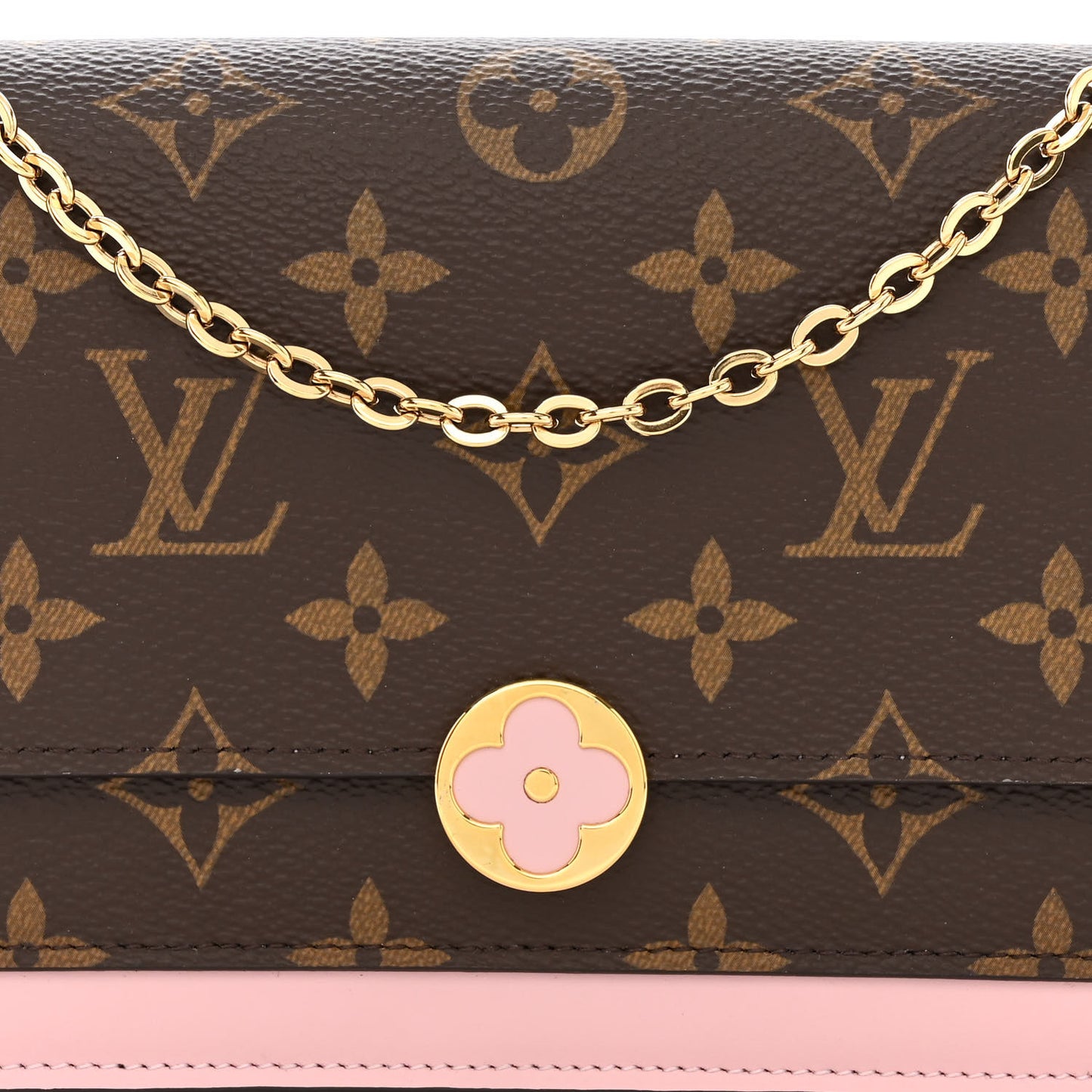 Monogram Flore Chain Wallet Rose Ballerine