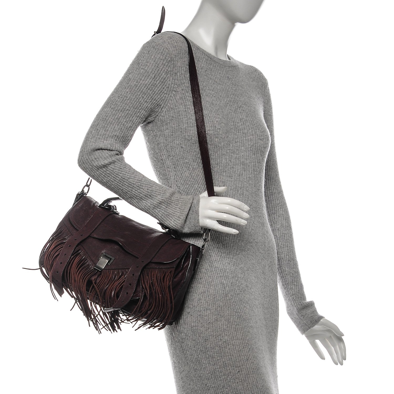 Proenza Schouler Lambskin Fringe Medium PS1 Satchel Burgundy 2 of 7