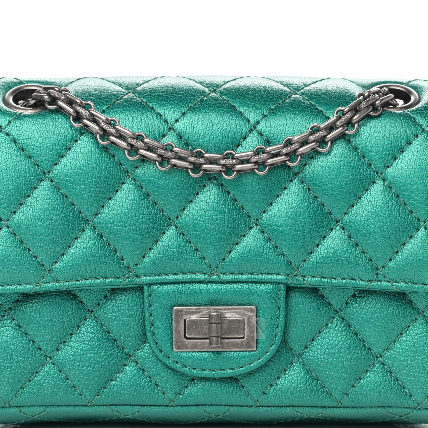 Metallic Sheepskin Quilted 2.55 Reissue Mini Flap Green