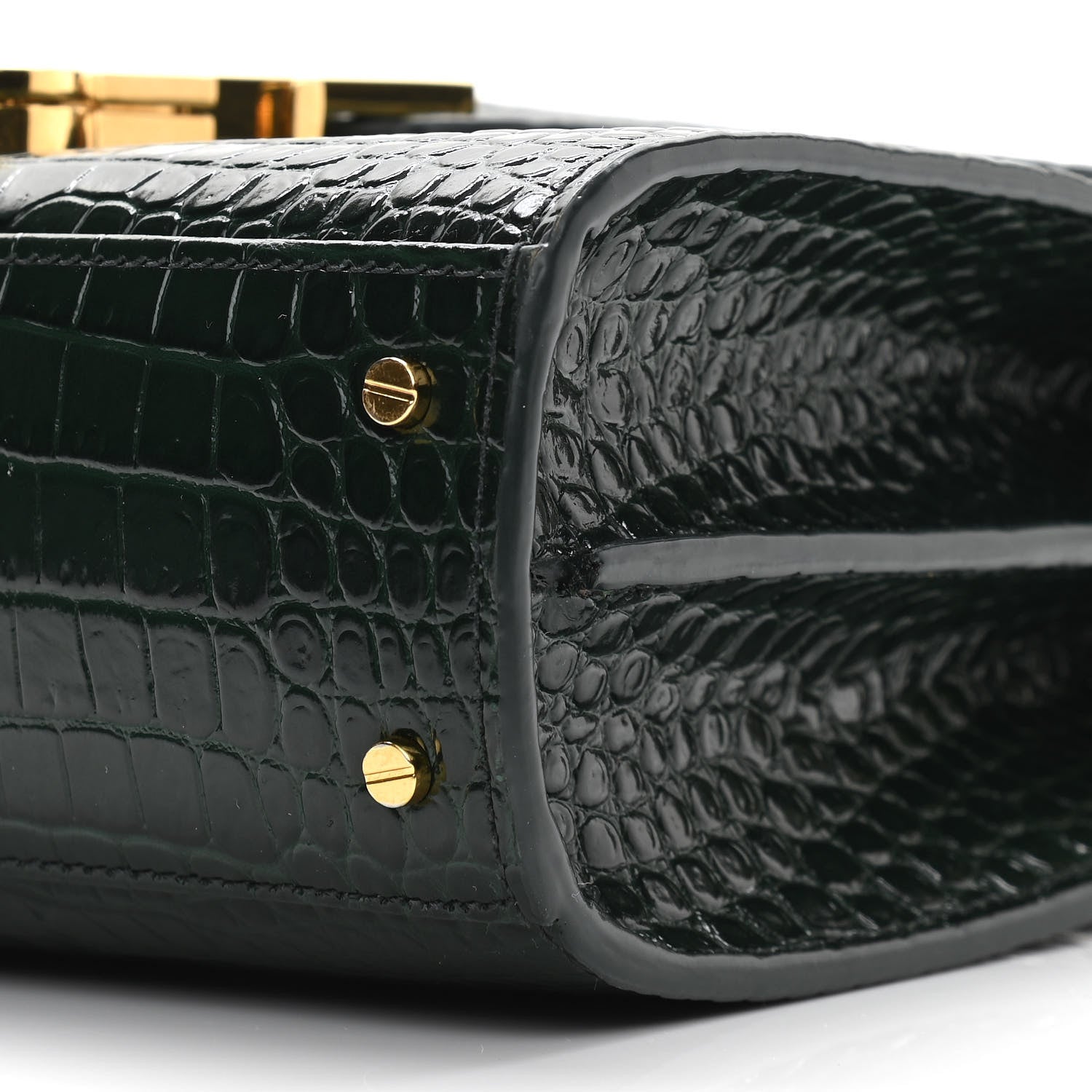 Saint Laurent Calfskin Crocodile Embossed Mini Classic Monogram Cassandra Top Handle Green 10 of 13