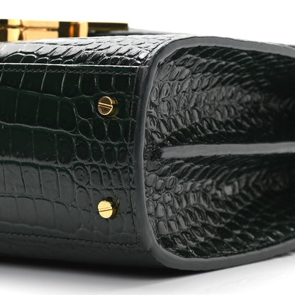 Saint Laurent Calfskin Crocodile Embossed Mini Classic Monogram Cassandra Top Handle Green 10 of 13