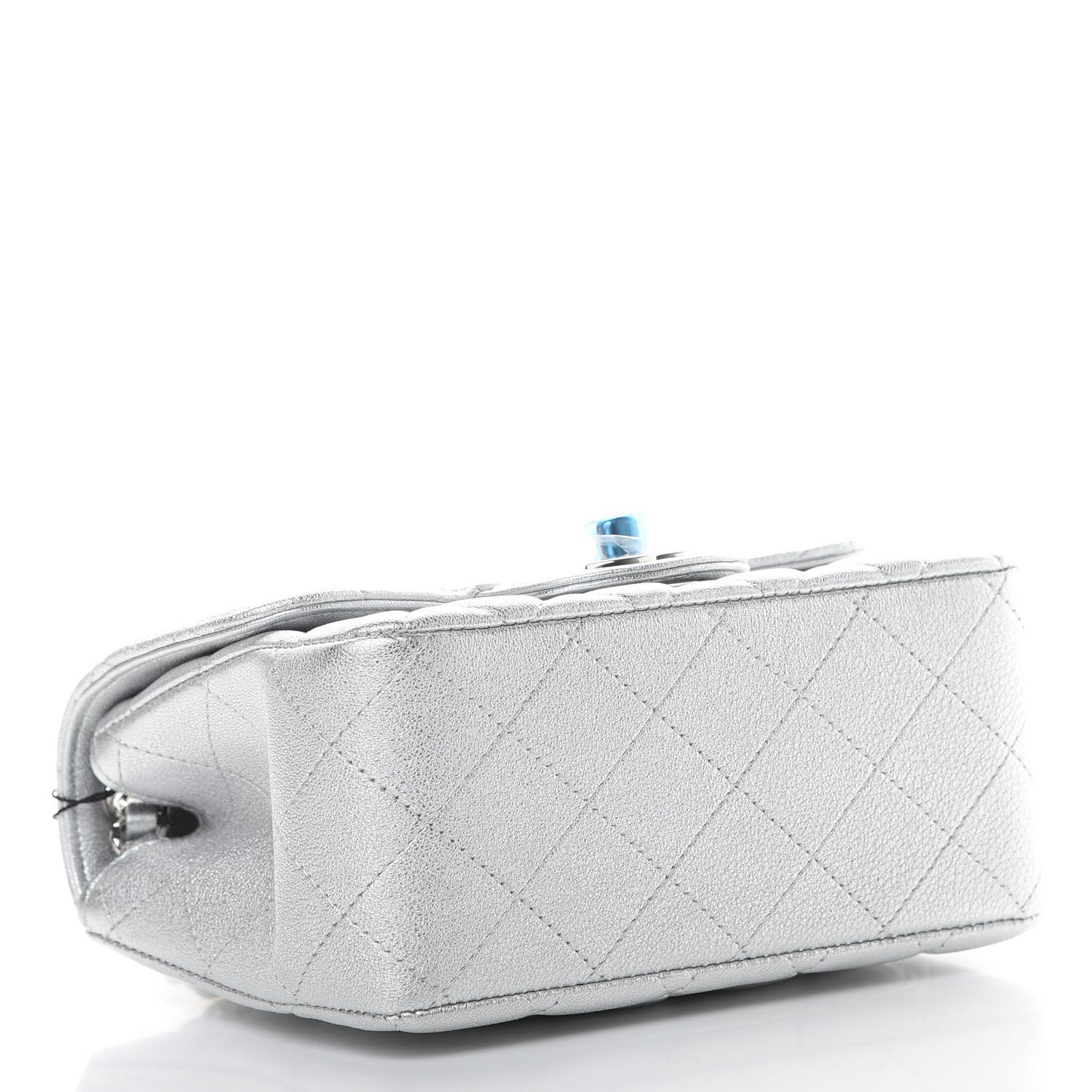 Metallic Lambskin Quilted Mini Square Flap Silver