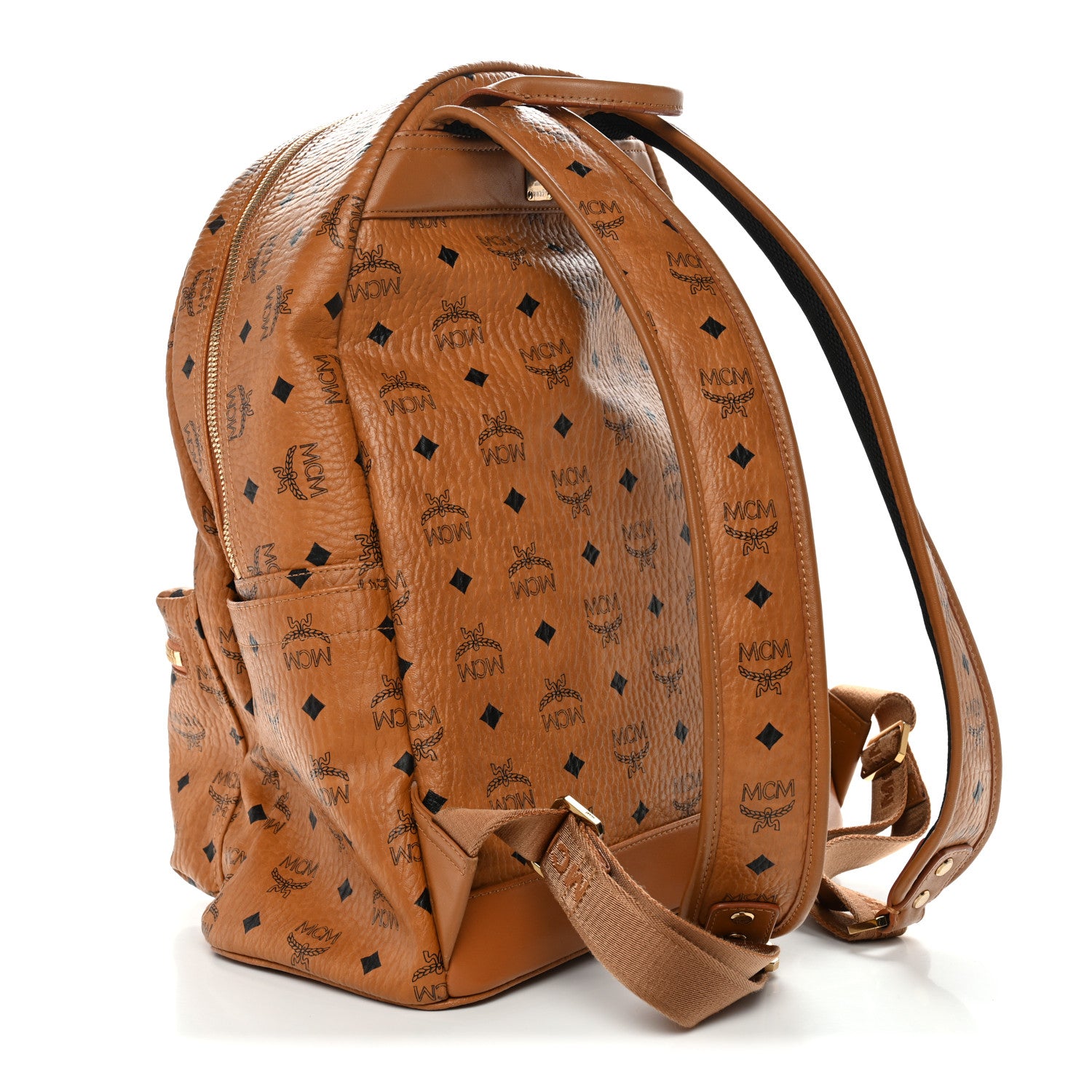 MCM Visetos Medium Stark Logo Stripe Backpack Cognac Red 1871887
