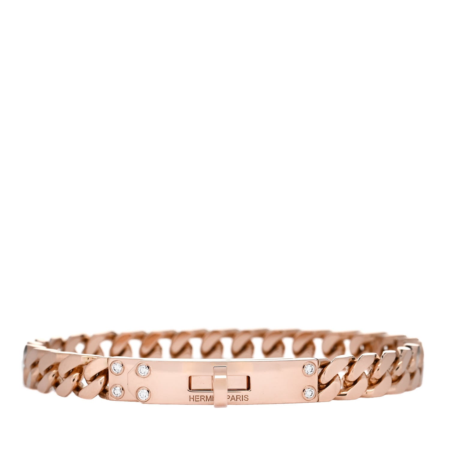 Hermes 18K Rose Gold Diamond PM Kelly Chaine Bracelet SH 1 of 4