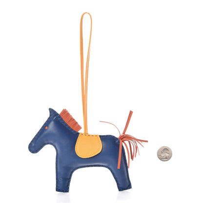Hermes Milo Lambskin Grigri Rodeo Horse Bag Charm GM Bleu de Malte Cornaline Jaune D'Or 2 of 4