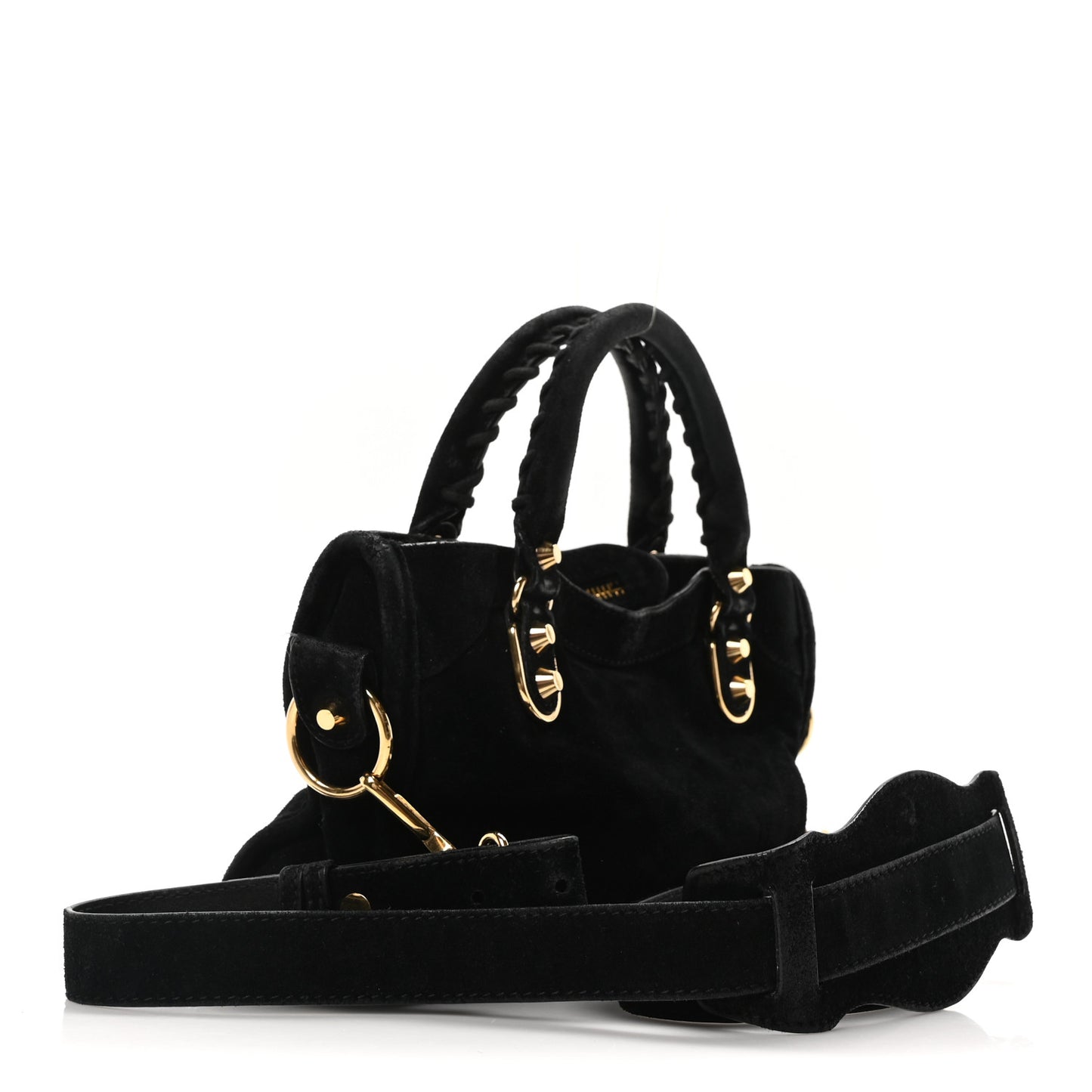 Baby Daim Suede Gold Metallic Edge Hardware Mini City Black