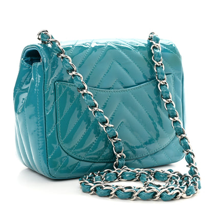 Chanel Patent Calfskin Chevron Quilted Mini Square Flap Blue 3 of 10