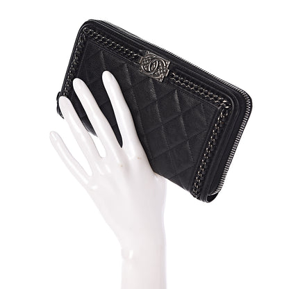 Chanel Calfskin Quilted Boy Chain Large Gusset Zip Around Wallet Black 2 of 9