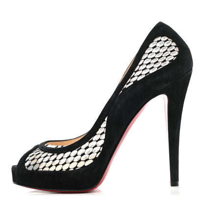 Christian Louboutin Veau Velours Lace Violette Camilla 120 Peep Toe Pumps 38 Black 1 of 10