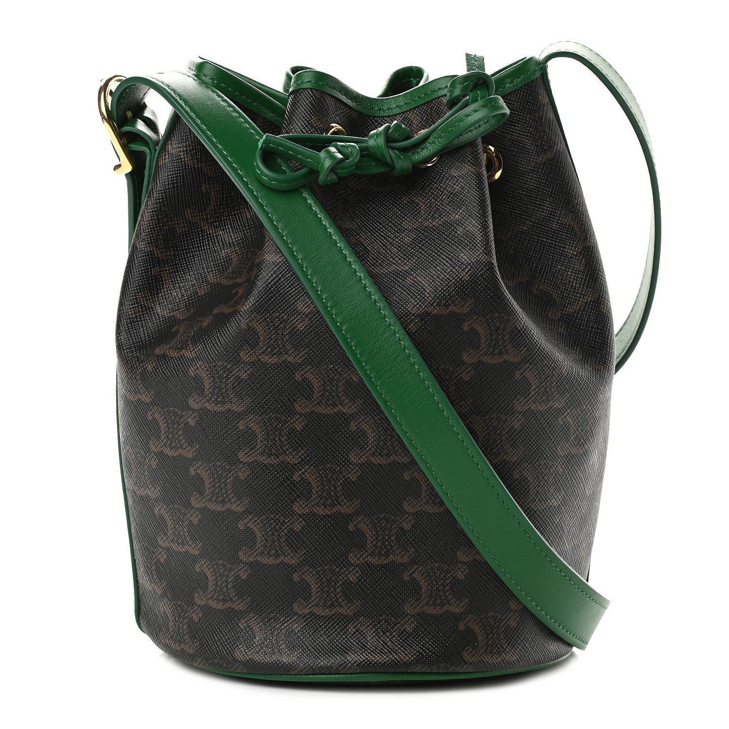 Celine Triomphe Canvas Calfskin Small Drawstring Bucket Bag Emerald 1 of 9
