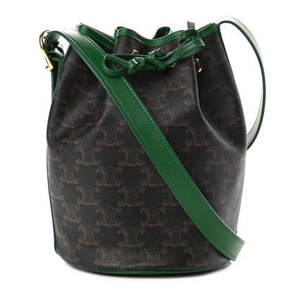 Celine Triomphe Canvas Calfskin Small Drawstring Bucket Bag Emerald 1 of 9