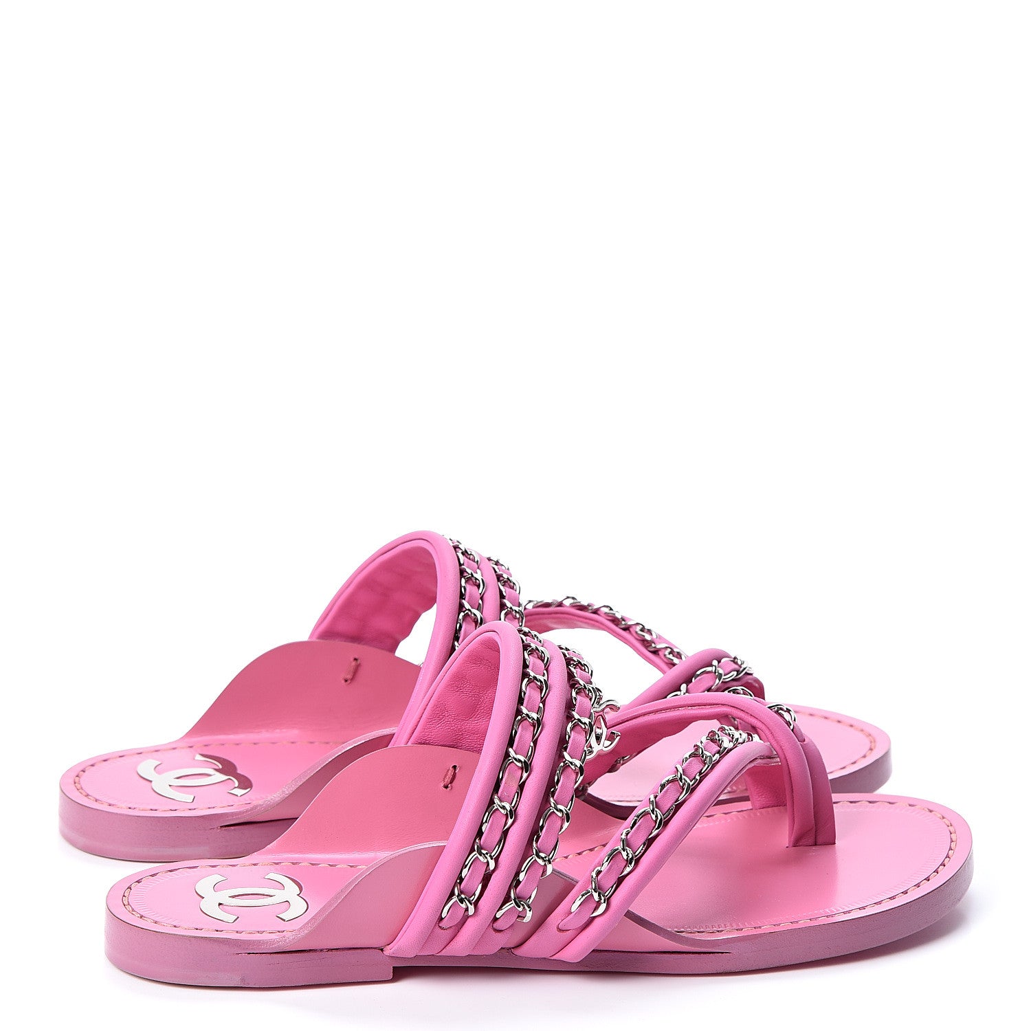 Chanel Calfskin Chain CC Thong Flat Sandals 36 Pink 4 of 11