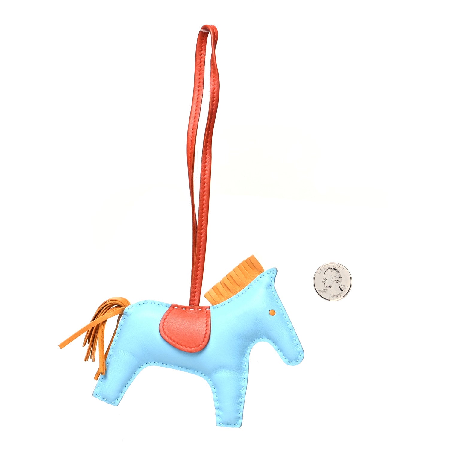 Hermes Milo Lambskin Grigri Rodeo Horse Bag Charm GM Celeste Naturel Bouton D'Or Cornaline 2 of 4