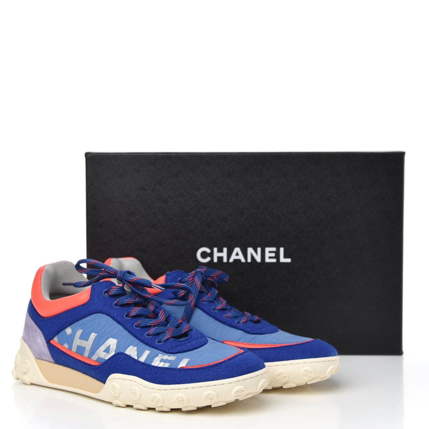 Wool Nylon Lambskin Suede Calfskin Womens Logo Sneakers 40 Blue Coral