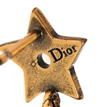 Christian Dior Metal Pearl Bee Star CD Drop Chain Earrings Aged Gold 4 of 4