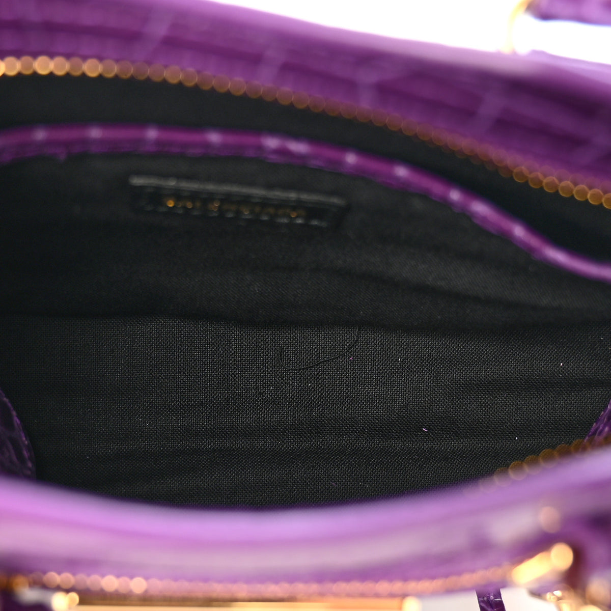 Calfskin Crocodile Embossed Gold Metallic Edge Hardware Nano City Purple