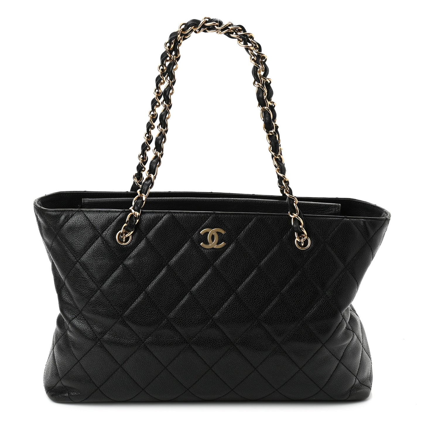 Caviar Quilted Shopping Tote Black