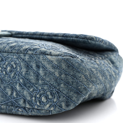 Chanel Denim Quilted Camellia Embroidered Large Flap Blue 10 of 11