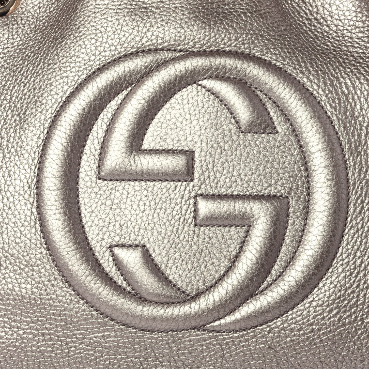 Gucci Metallic Pebbled Calfskin Medium Soho Chain Shoulder Bag Golden Beige 12 of 12