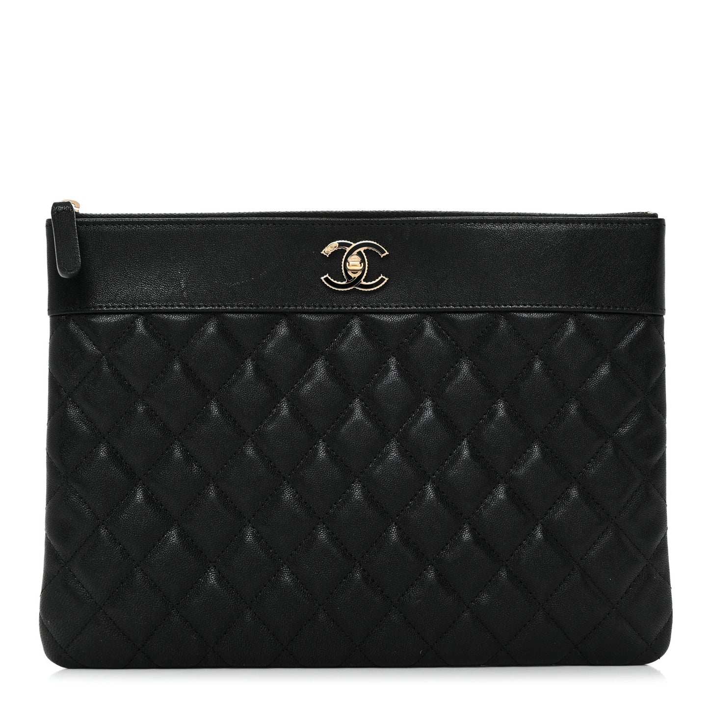 Caviar Quilted Mademoiselle Vintage Large Zip Pouch Black