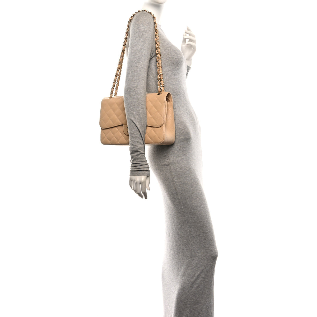Chanel Caviar Quilted Jumbo Double Flap Beige 2 of 10