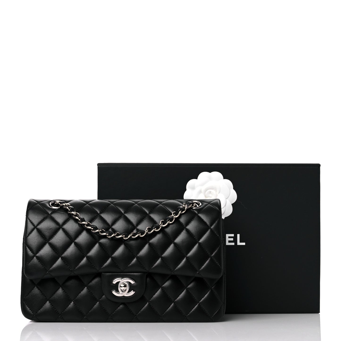 Lambskin Quilted Medium Double Flap Black