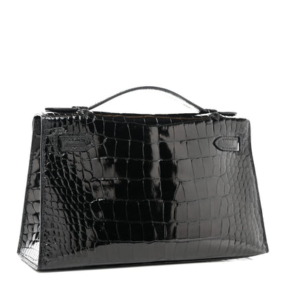 Hermes Shiny Alligator Kelly Pochette Black 3 of 8