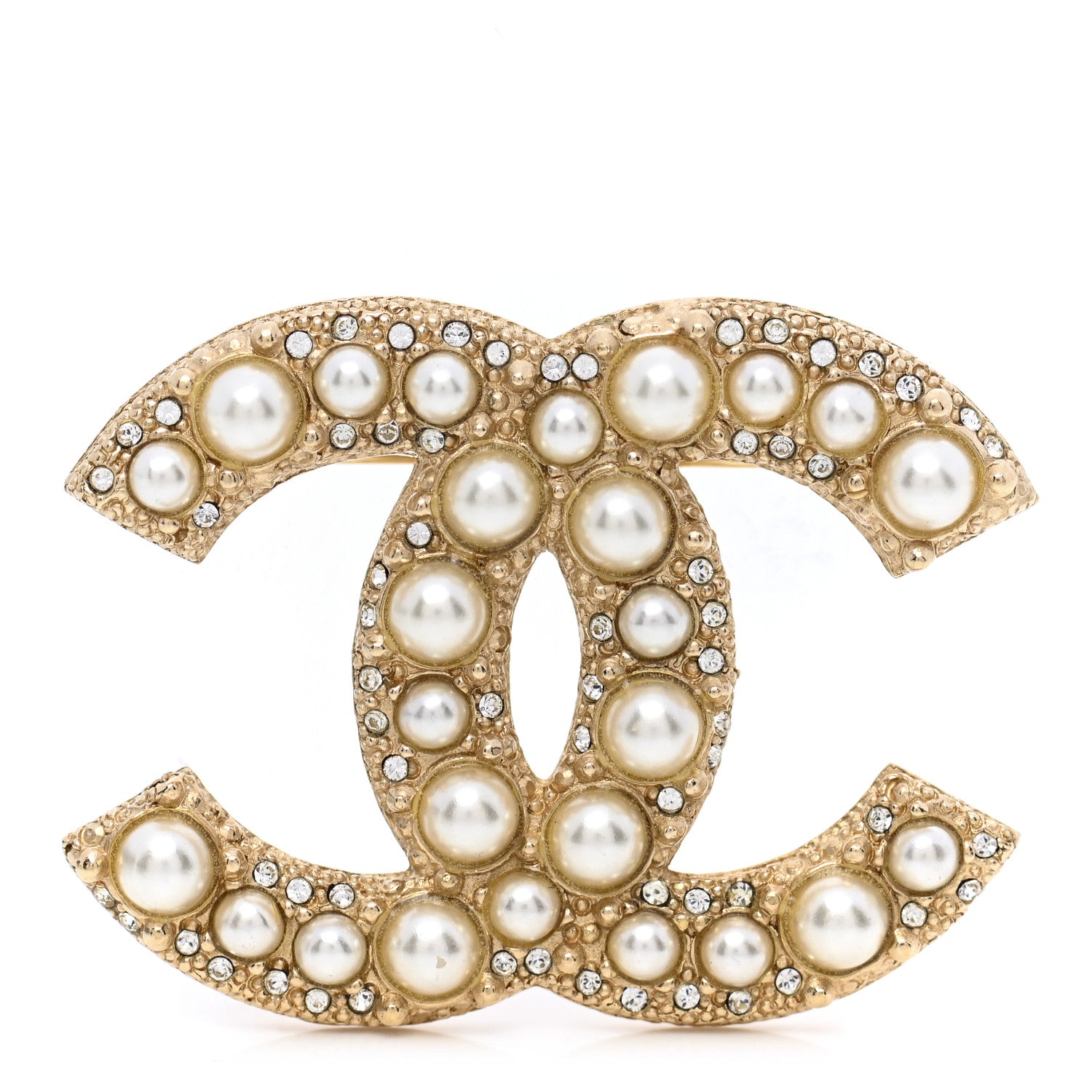 Chanel Metal Crystal Graduated Pearl CC Brooch Gold 1 of 5