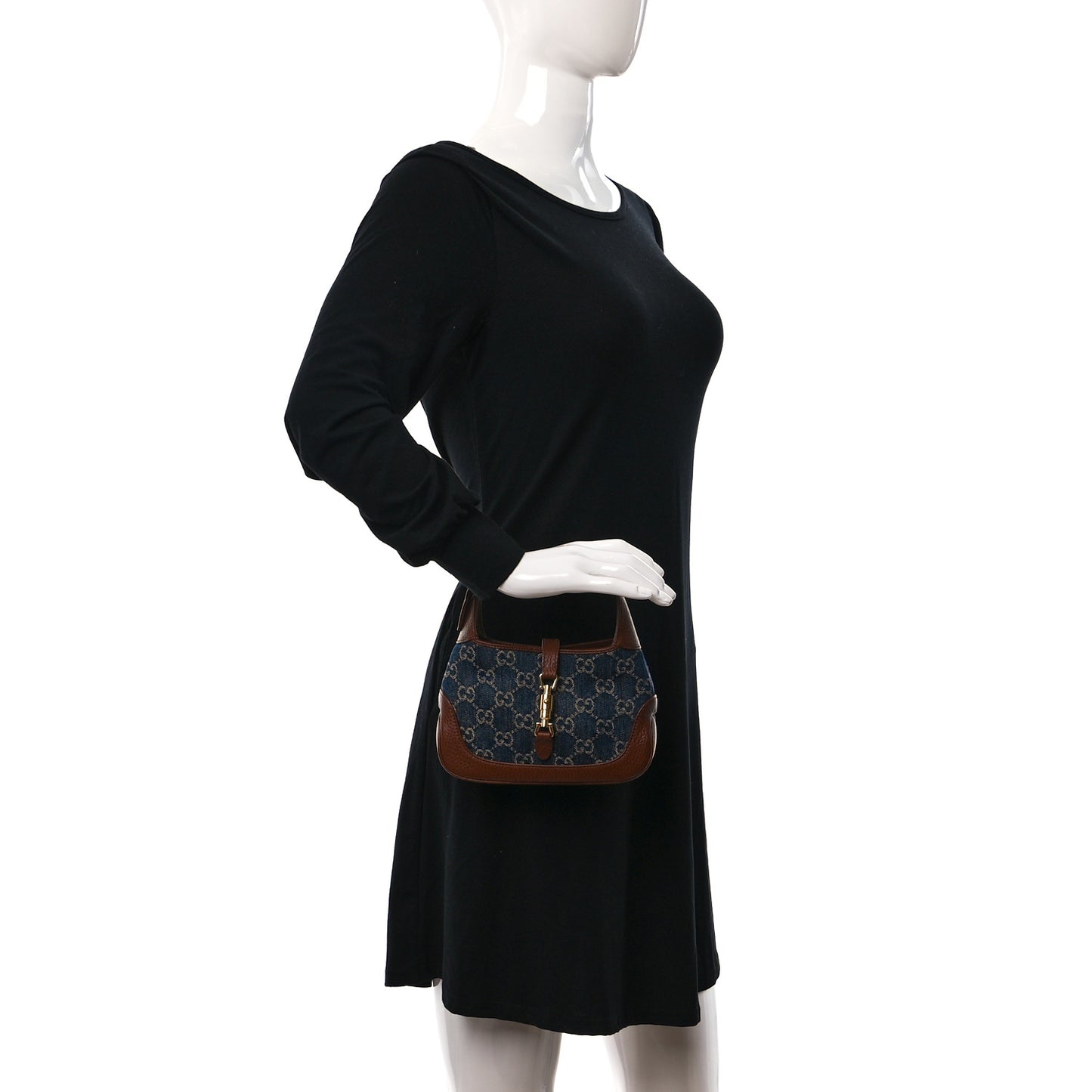 New Denim GG Monogram Calfskin Mini Jackie 1961 Hobo Blue Tea Cuir