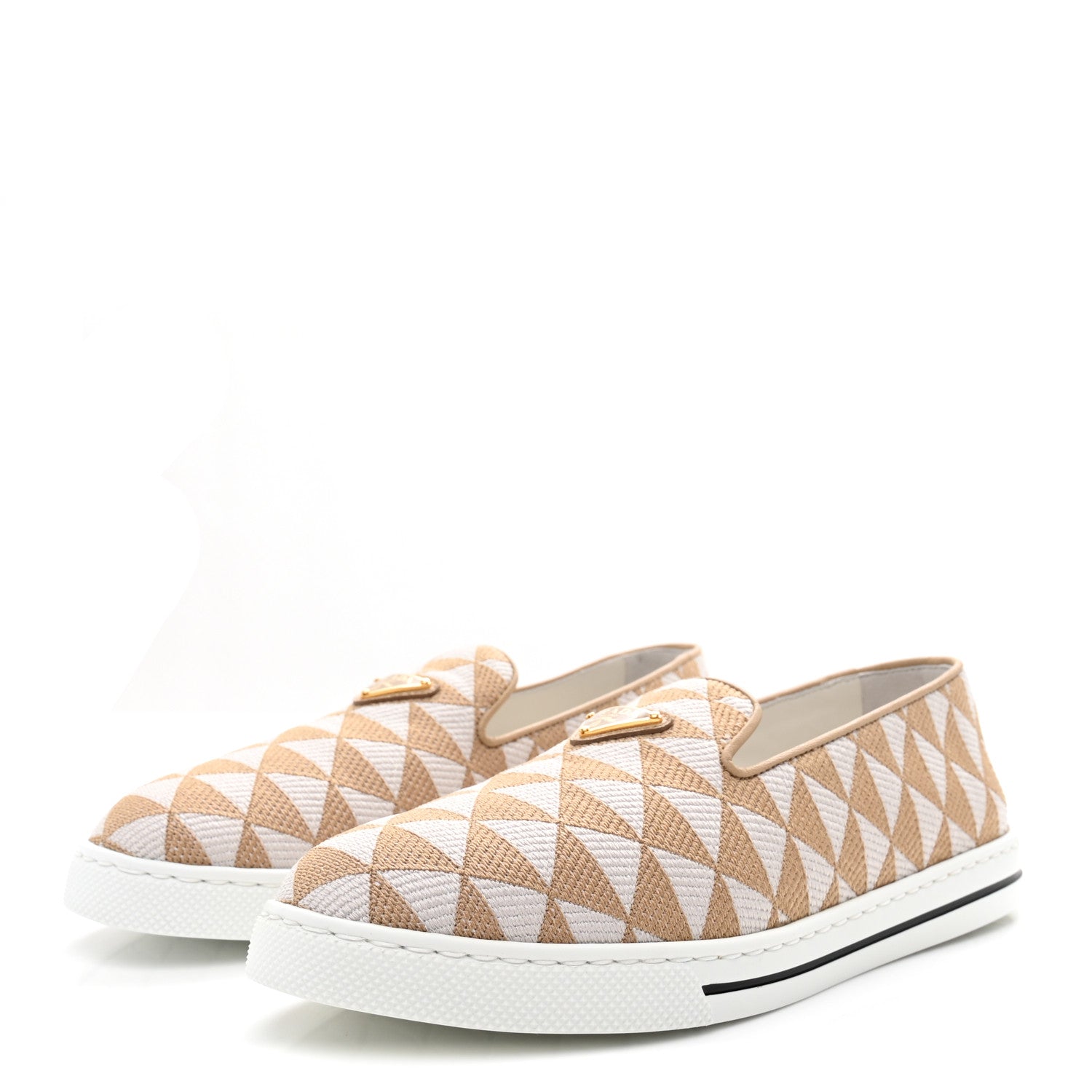Prada Jacquard Trianglolo Symbole Embroidered Metal Triangle Logo Slip On Sneakers 38 Corda Talco 4 of 10