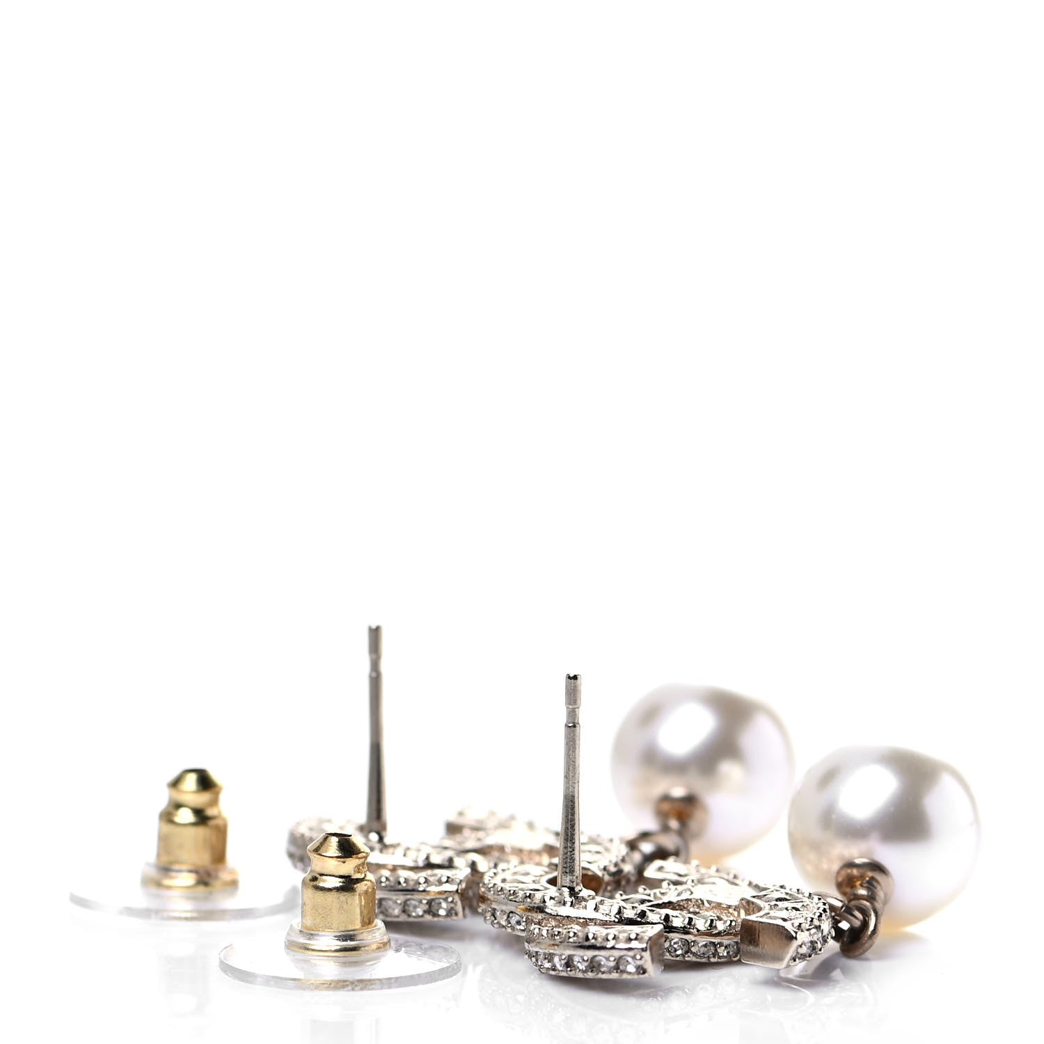 Chanel Crystal Pearl CC Drop Earrings Gold 3 of 4