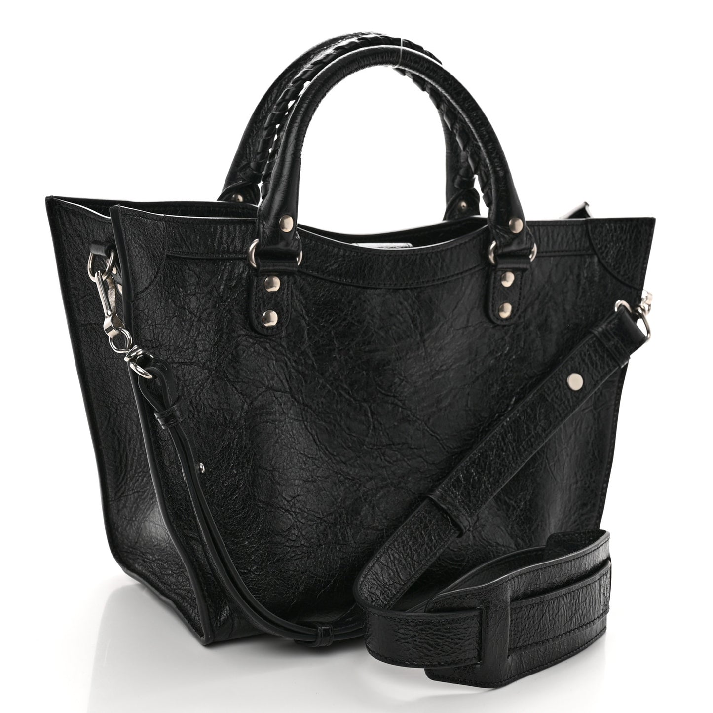 Agneau Arena Neo Classic Silver Hardware Medium Upside Down Tote Black