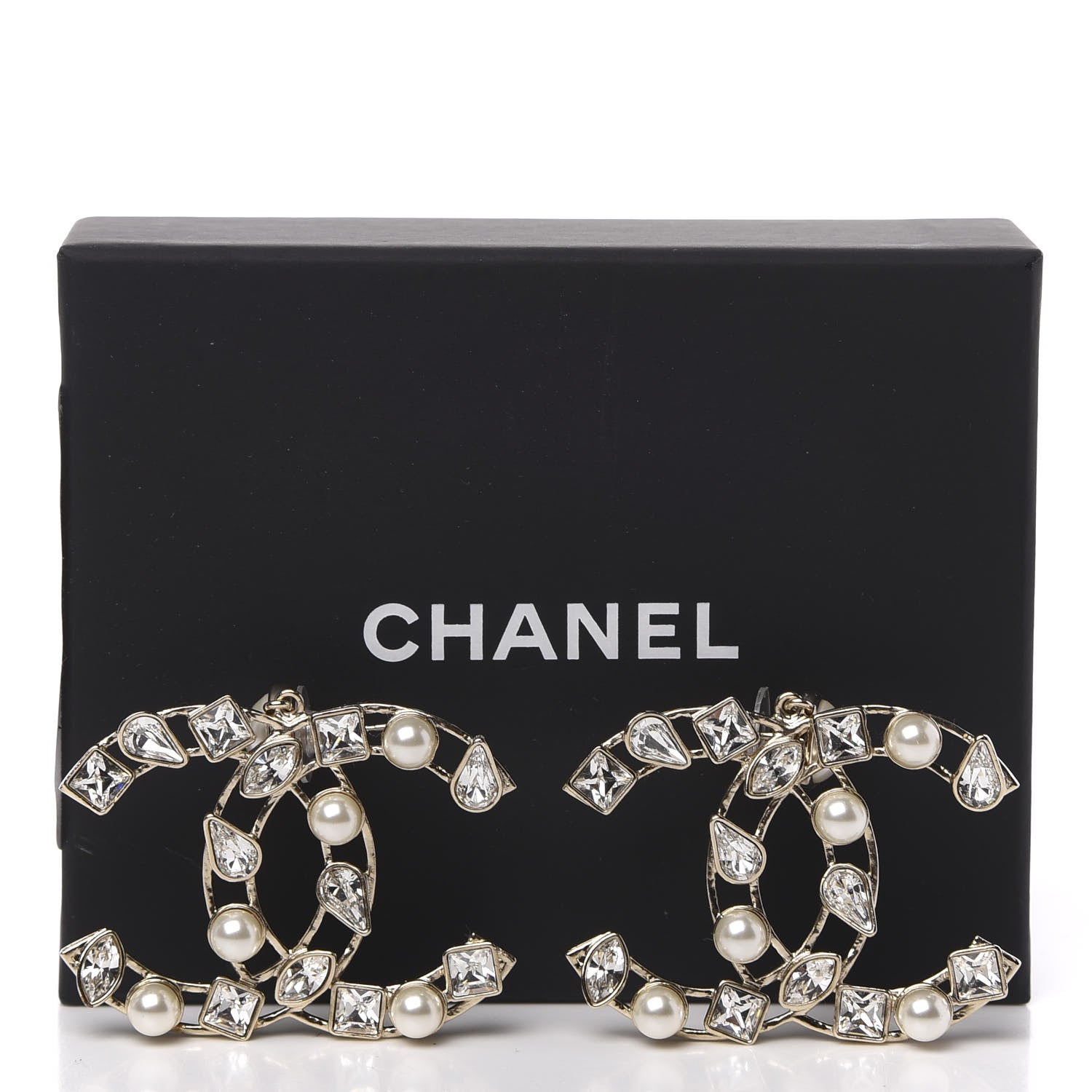 Chanel Metal Glass Pearl CC Crystal Snowfall CC Drop Earrings Light Gold 8 of 8