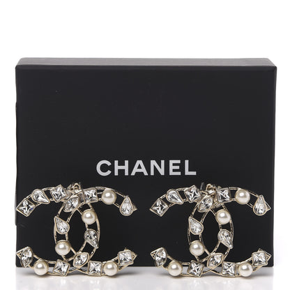 Chanel Metal Glass Pearl CC Crystal Snowfall CC Drop Earrings Light Gold 8 of 8