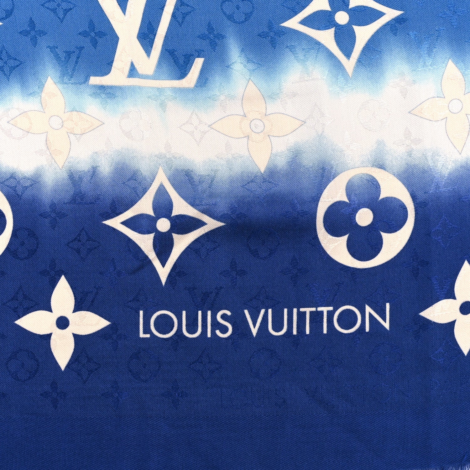 Louis Vuitton Wool Silk Monogram Escale Square Scarf Blue 2 of 3