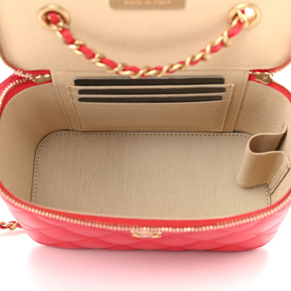 Chanel Lambskin Quilted Pearl Crush Small Vanity Case With Chain Red 5 of 9