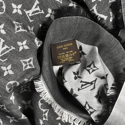 Louis Vuitton Wool Silk Monogram Denim Shawl Black 3 of 3