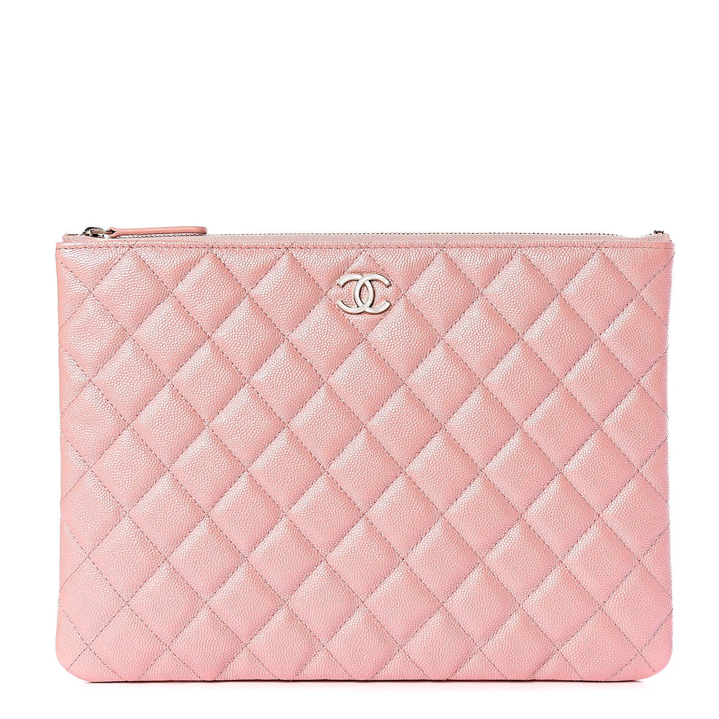 Iridescent Caviar Quilted Medium Cosmetic Case Rose Pink