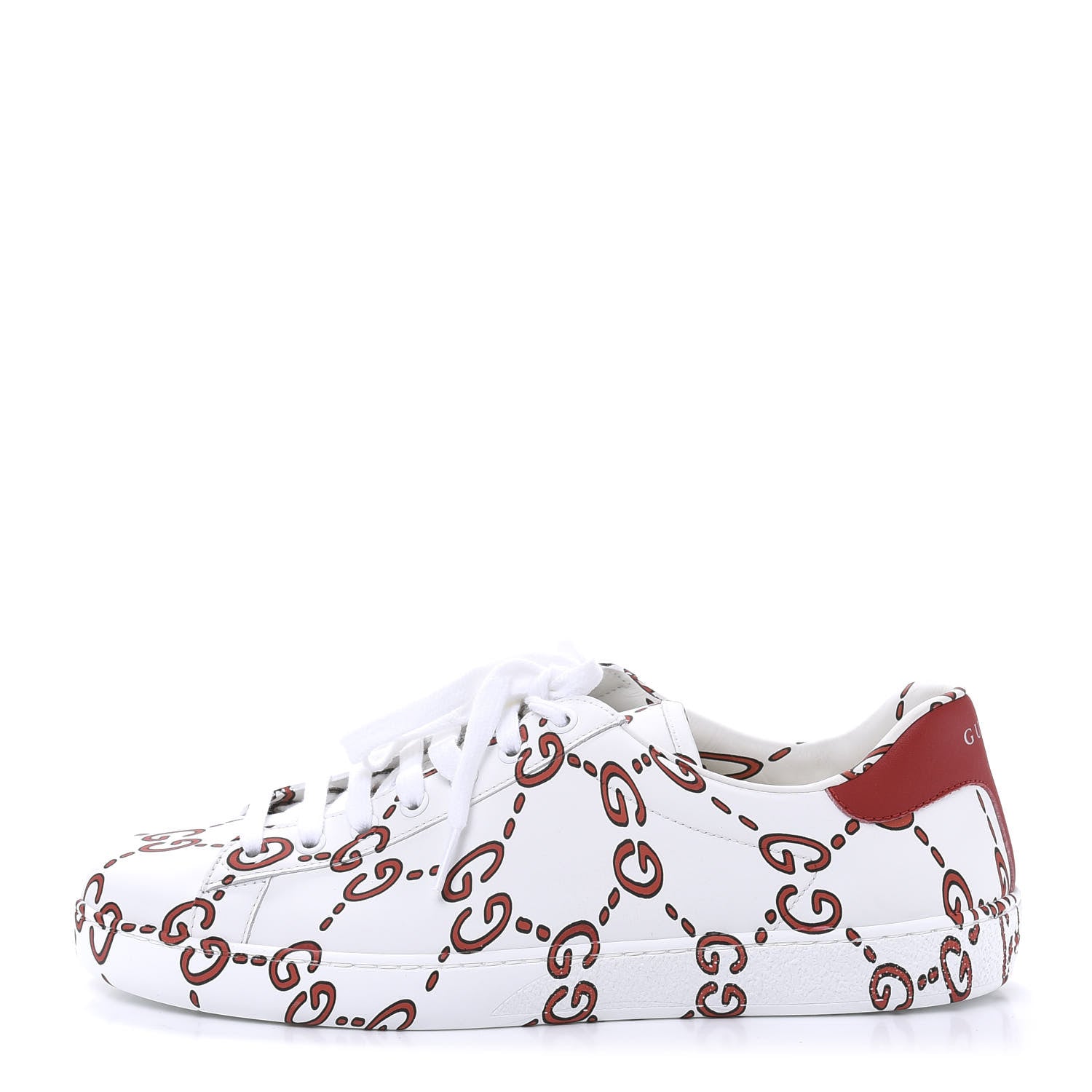 Gucci Calfskin GucciGhost Print Mens Ace Sneakers 8 White Hibiscus Red 1 of 10