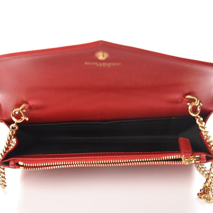 Saint Laurent Grain De Poudre Matelasse Chevron Monogram Envelope Chain Wallet New Red 5 of 8