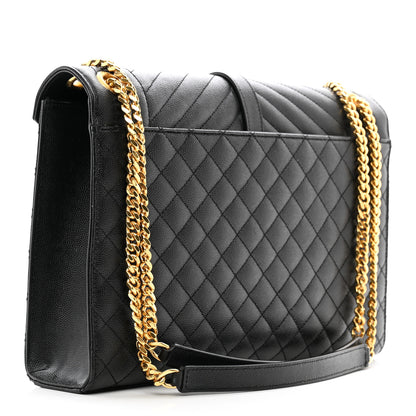 Saint Laurent Grain De Poudre Textured Mixed Matelasse Large Triquilt Monogram Satchel Black 3 of 11