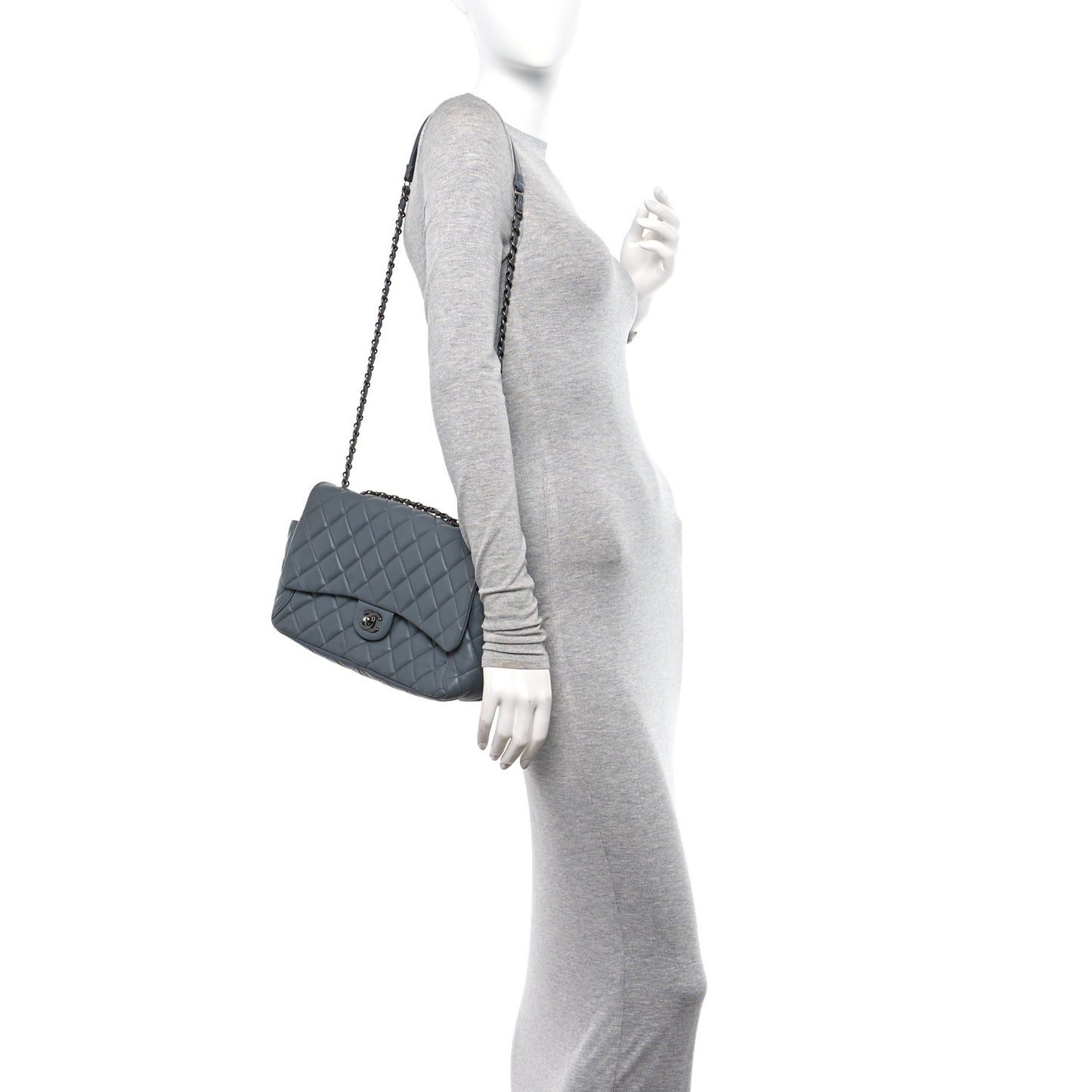 Lambskin Large Around Pockets Flap Dark Grey