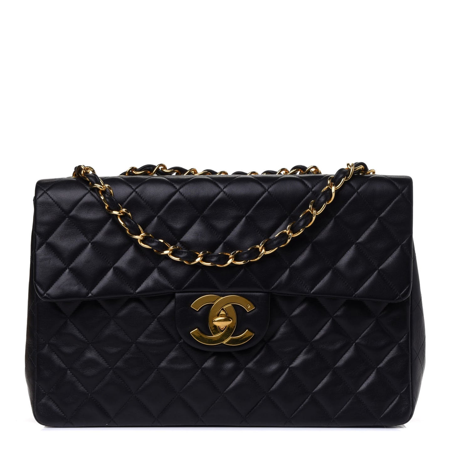 Lambskin Quilted XL Jumbo Single Flap Black