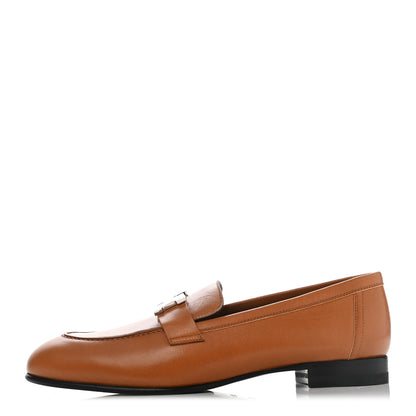 Hermes Goatskin Womens Paris Loafers 37.5 Gold 1 of 8