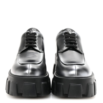 Prada Spazzolato Rois Sfumato Monolith 55mm Derby Loafers 38.5 Black Argento 3 of 9