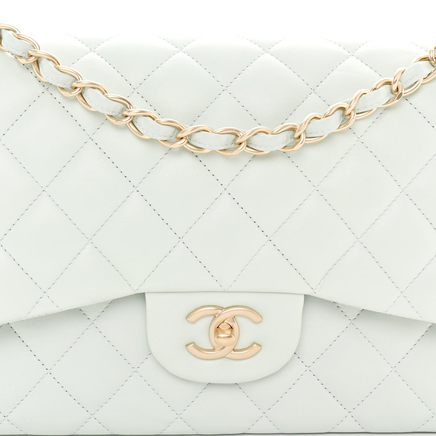 Lambskin Quilted Jumbo Double Flap Light Green